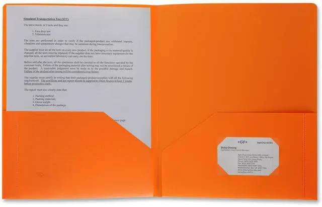 Alt view image 3 of 3 - Business Source Poly Portfolio 2 Pocket LTR .3mil Orange 20883