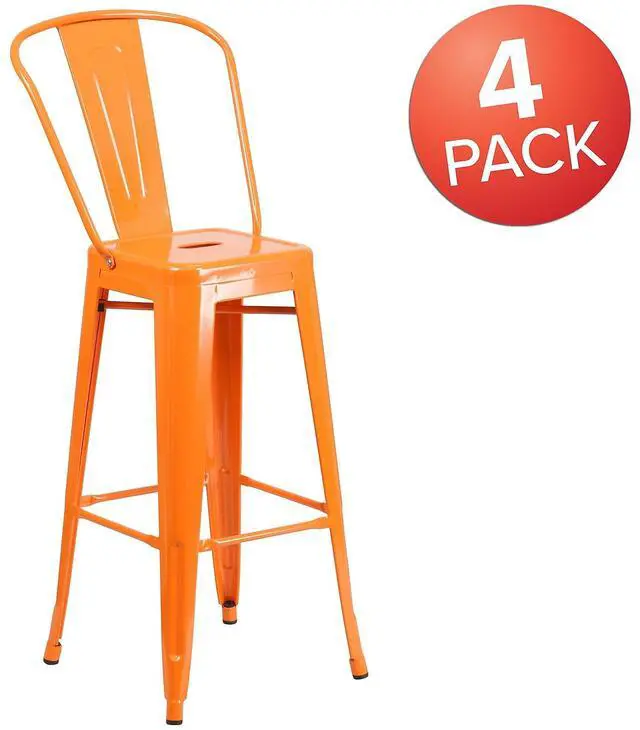 Alt view image 3 of 15 - FLASH FURNITURE 4-CH-31320-30GB-OR-GG Orange Metal Indoor-Outdoor Barstool with
