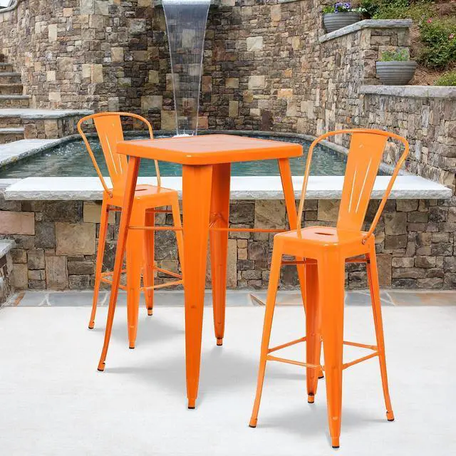 Alt view image 2 of 15 - FLASH FURNITURE 4-CH-31320-30GB-OR-GG Orange Metal Indoor-Outdoor Barstool with