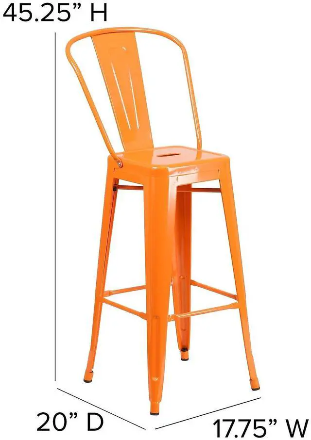 Alt view image 6 of 15 - FLASH FURNITURE 4-CH-31320-30GB-OR-GG Orange Metal Indoor-Outdoor Barstool with