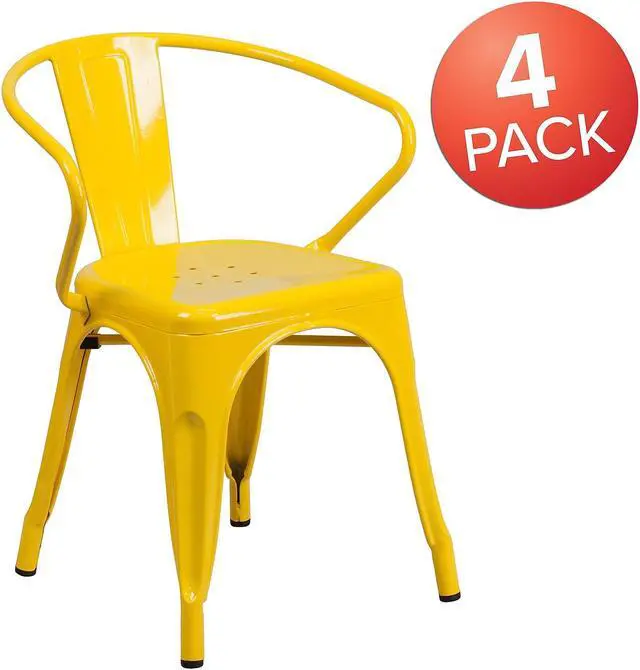 Alt view image 8 of 15 - FLASH FURNITURE 4-CH-31270-YL-GG Yellow Metal Indoor-Outdoor Chair with Arms