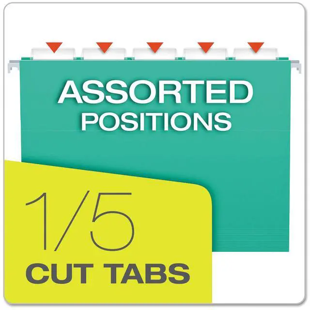Alt view image 12 of 14 - Pendaflex Essentials Colored Hanging Folders 1/5 Tab Letter Aqua 25/Box 81616