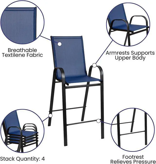 Alt view image 6 of 20 - Flash Furniture 24" High Black Metal Indoor-Outdoor Counter Height Stool with Vertical Slat Back 2 Pack (2CH6120024BK)