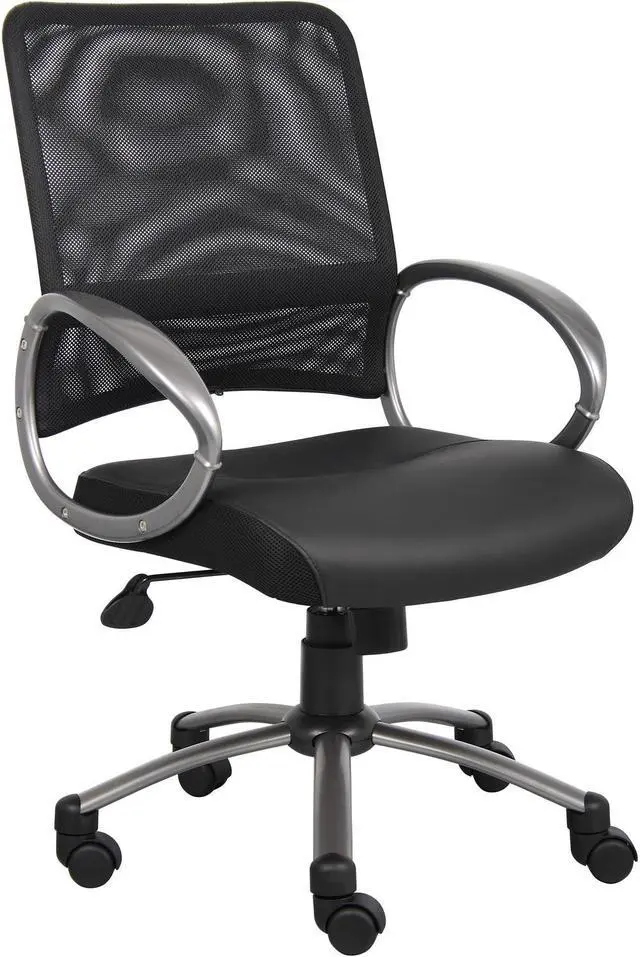 Main image of Lorell Mesh Back Task Chair Leather Seat 25"x25"x42" Black 69518