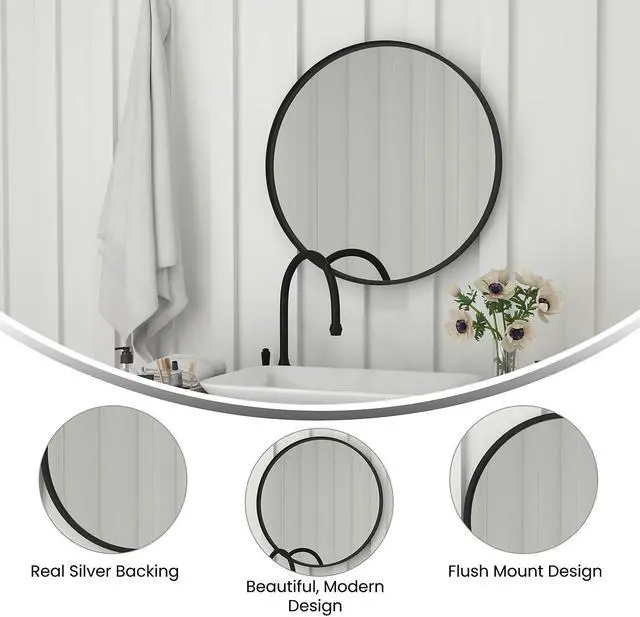 Alt view image 3 of 19 - Flash Furniture Jennifer Round Metal Framed Wall Mirror 27.5" Black (HFMHD75G412315)