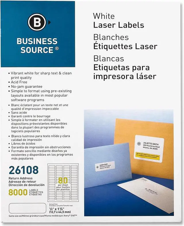 Alt view image 2 of 7 - Business Source Mailing Labels Return Address Laser 1/2"x1-3/4" 8000/PK WE 26108