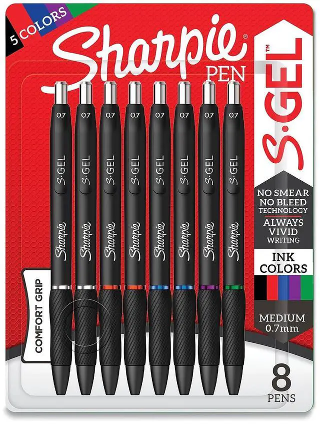 Alt view image 2 of 5 - Sanford Sharpie S-Gel High-Performance Gel Pen Retractable Medium 0.7 mm Five Assorted Ink Colors Black Barrel 8/Pack 2126231