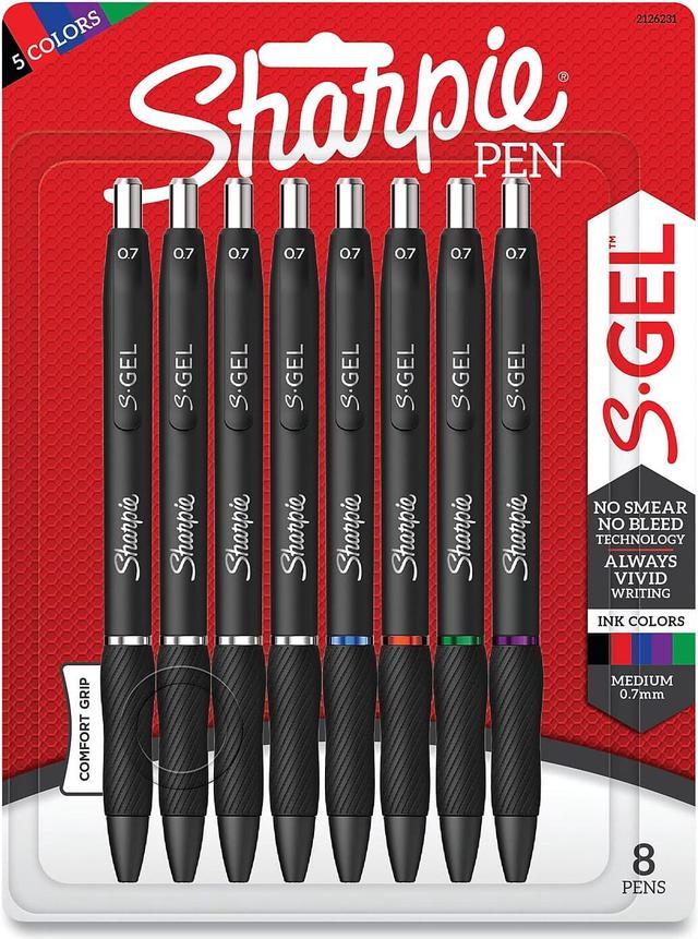 Sharpie S-Gel Retractable Gel Pen, Medium 0.7 mm, Blue Ink, Black Barrel, 4/Pack