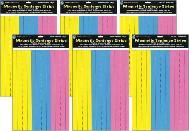 Main image of Ashley Productions Die-Cut Magnetic Pink/Blue/Yellow Sentence Strips 2.75" x 11" 3 Per Pack 6 Packs (ASH10129-6)