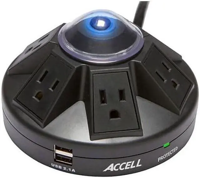 Alt view image 8 of 8 - Accell D080B-015K Powramid Power Center - Surge Protector and USB Charging Station, 6 ft (1.8 m), Retail Box, Black