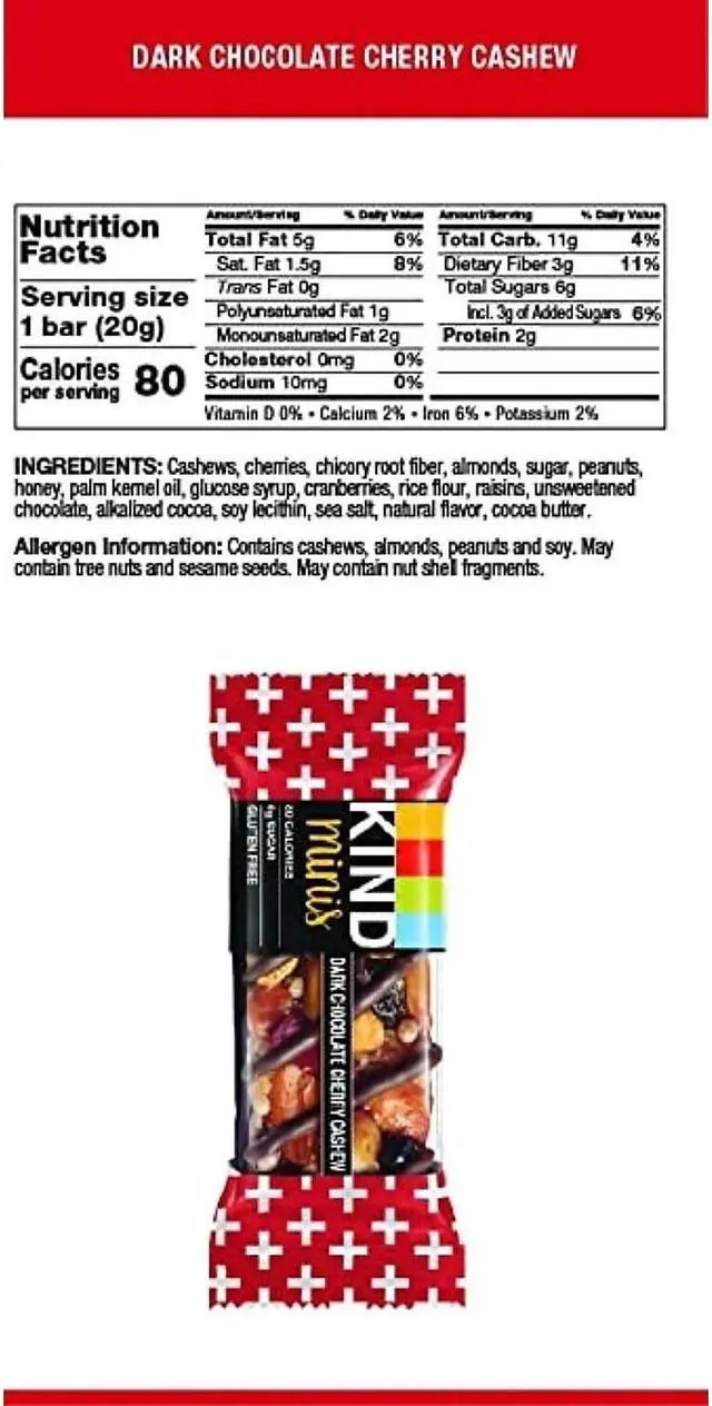 Alt view image 8 of 9 - Minis, Dark Chocolate Cherry Cashew, 0.7 oz, 10/Pack 27962