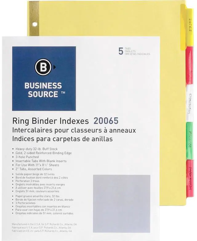 Main image of Business Source Insertable Tab Indexes 5 Tab 11"x8-1/2" Buff Paper/Multi 20065