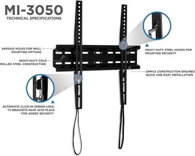 Alt view image 12 of 12 - Mount-It! Fixed Wall TV Mount for LCD (Low Profile Slim) Lockable Screen Size: 32"-55" 77 lbs. Max. (MI-3050)
