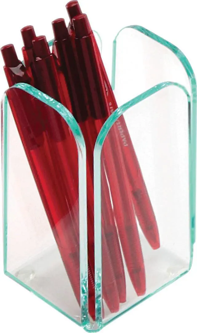 Alt view image 7 of 7 - Lorell Transparent Pencil Cup 2-3/4"x2-3/4"x4-3/4" CL/Green 80656