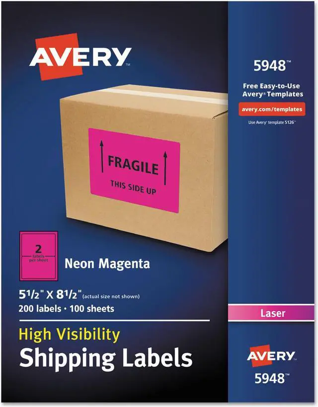 Alt view image 9 of 15 - Avery Neon Shipping Label Laser 5 1/2 x 8 1/2 Neon Magenta 200/Box 5948