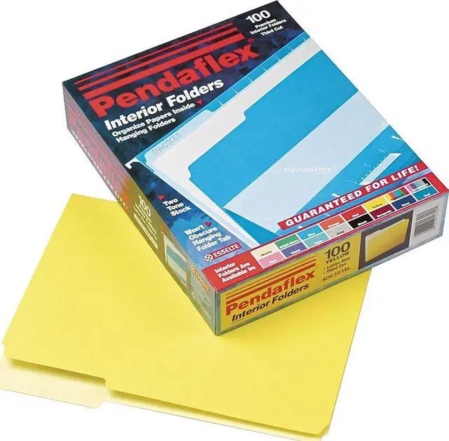 Alt view image 5 of 5 - Pendaflex Interior File Folders 1/3 Cut Top Tab Letter Yellow 100/Box 421013YEL