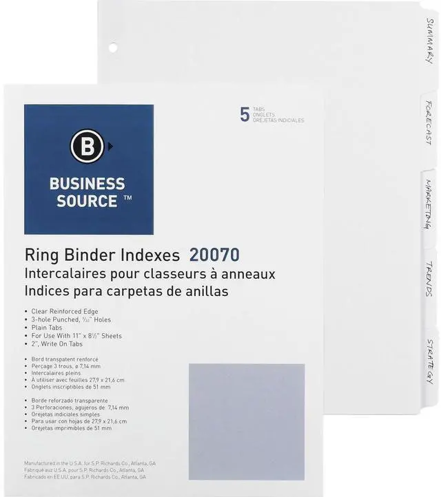 Main image of Business Source Plain Tab Indexes 5-2" Wide Tab 11"x8-1/2" 100 St/BX WE 20070