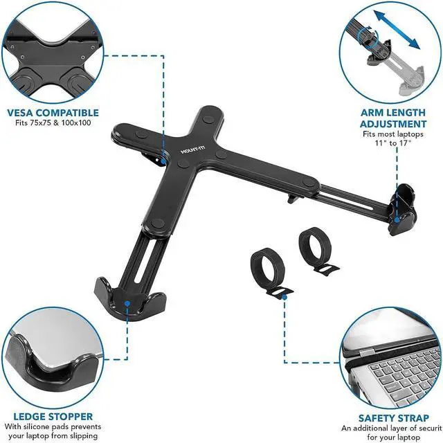 Alt view image 10 of 14 - Mount-it! Clamp-On Laptop Tray with Safety Straps
