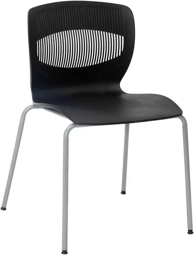 Alt view image 6 of 20 - HERCULES Series Commercial Grade 770 lb. Capacity Ergonomic Stack Chair with Lumbar Support and Silver Steel Frame - Black