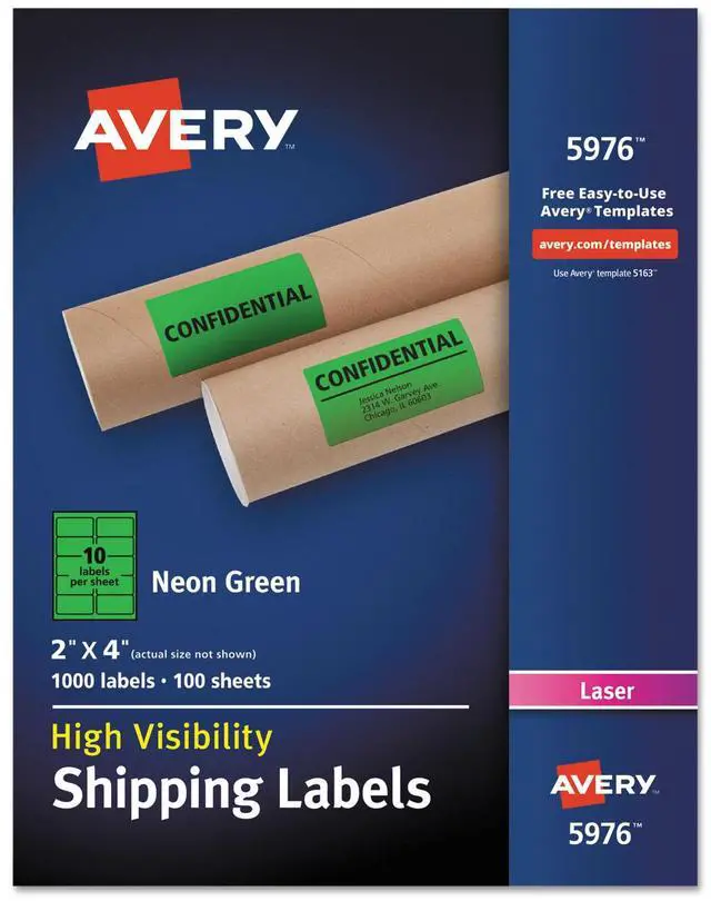 Alt view image 8 of 14 - Avery Neon Shipping Label Laser 2 x 4 Neon Green 1000/Box 5976