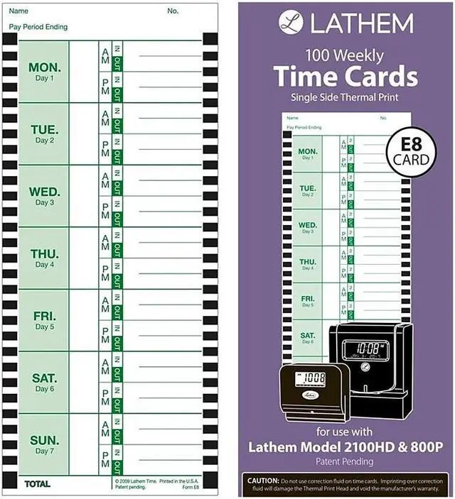 Alt view image 4 of 4 - Lathem Weekly Attendance Card 1 PK