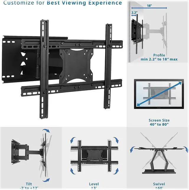 Alt view image 11 of 14 - Mount-It! Articulating Wall TV Mount 132 Lbs. Max. (MI-385)