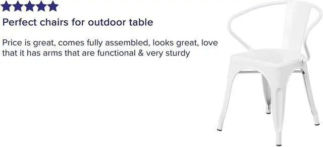 Alt view image 11 of 15 - FLASH FURNITURE 4-CH-31270-WH-GG White Metal Indoor-Outdoor Chair with Arms