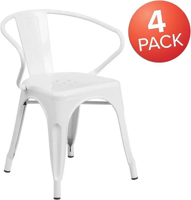 Alt view image 9 of 15 - FLASH FURNITURE 4-CH-31270-WH-GG White Metal Indoor-Outdoor Chair with Arms