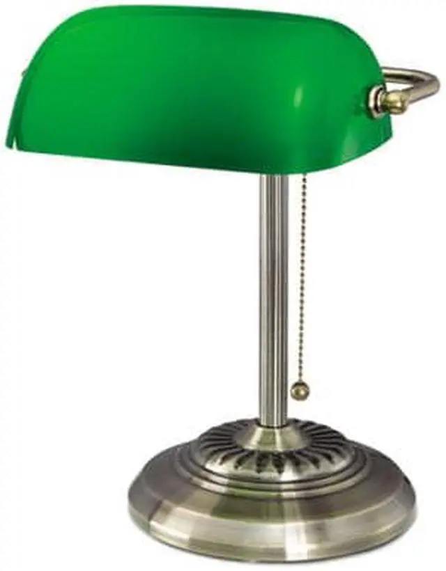 Alt view image 11 of 15 - Traditional Banker's Lamp, Green Glass Shade, Antique Brass Base, 14"h LMP557AB