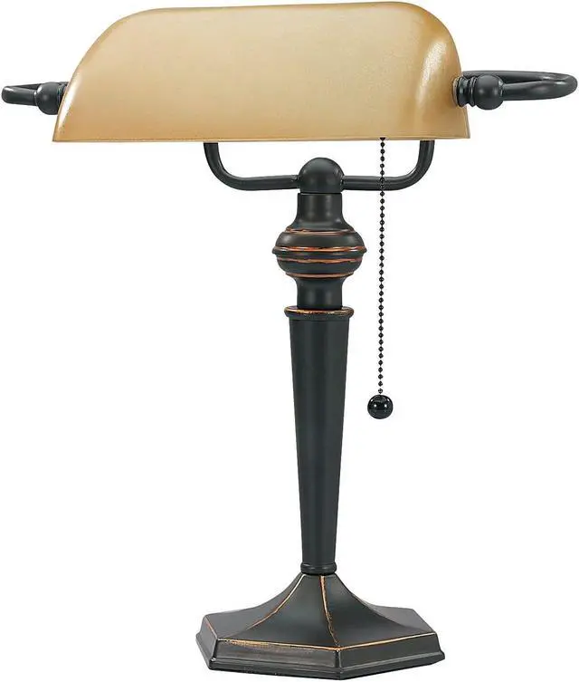 Alt view image 10 of 10 - TRAD BANKER'S LAMP, AMBER SHADE, ANTIQUE BRONZE BASE,16"H,
