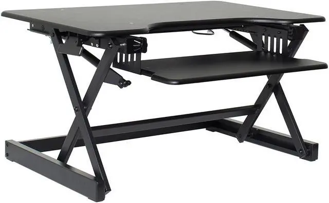 Alt view image 2 of 10 - Rocelco Height Adjustable Standing Desk Riser with Easy Up-Down Handles (Black)