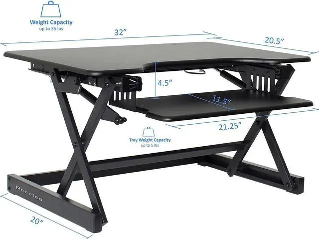 Alt view image 4 of 10 - Rocelco Height Adjustable Standing Desk Riser with Easy Up-Down Handles (Black)