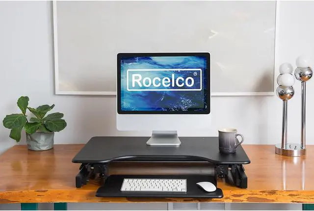 Alt view image 7 of 10 - Rocelco Height Adjustable Standing Desk Riser with Easy Up-Down Handles (Black)