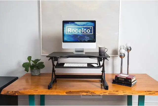 Alt view image 6 of 10 - Rocelco Height Adjustable Standing Desk Riser with Easy Up-Down Handles (Black)