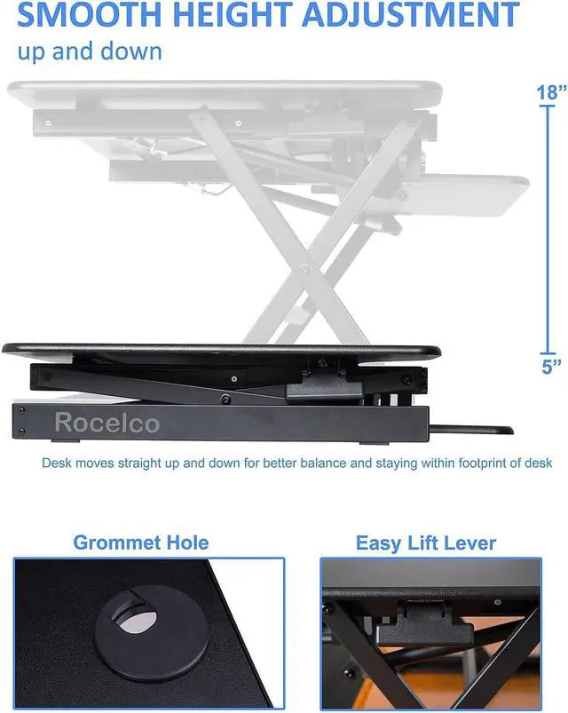 Alt view image 3 of 10 - Rocelco Height Adjustable Standing Desk Riser with Easy Up-Down Handles (Black)