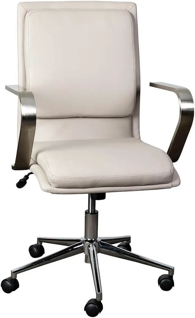 Alt view image 2 of 15 - James Mid-Back Designer Executive LeatherSoft Office Chair with Brushed Chrome Base and Arms, Taupe