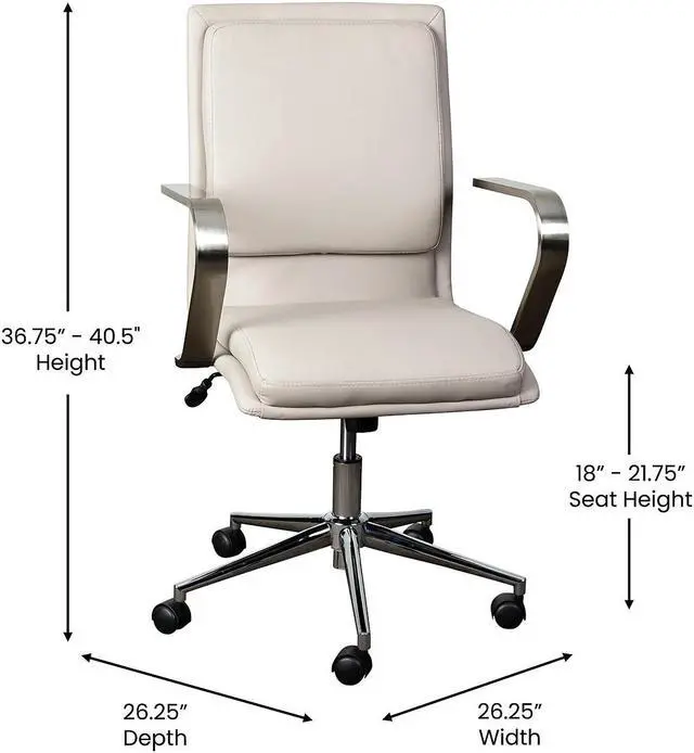 Alt view image 9 of 15 - James Mid-Back Designer Executive LeatherSoft Office Chair with Brushed Chrome Base and Arms, Taupe