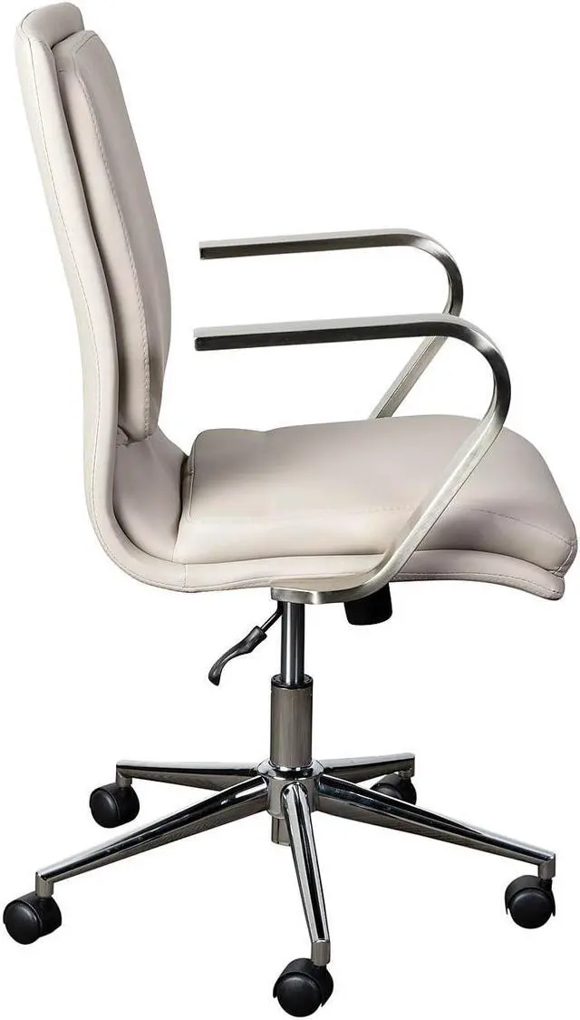 Alt view image 12 of 15 - James Mid-Back Designer Executive LeatherSoft Office Chair with Brushed Chrome Base and Arms, Taupe