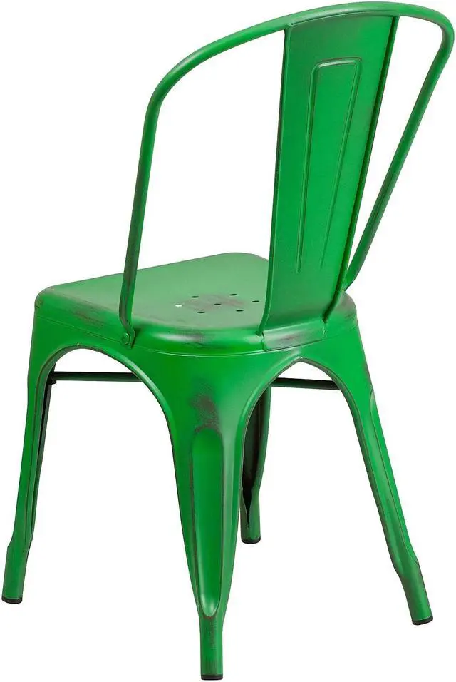 Alt view image 13 of 14 - 4 Pk. Distressed Green Metal Indoor Stackable Chair