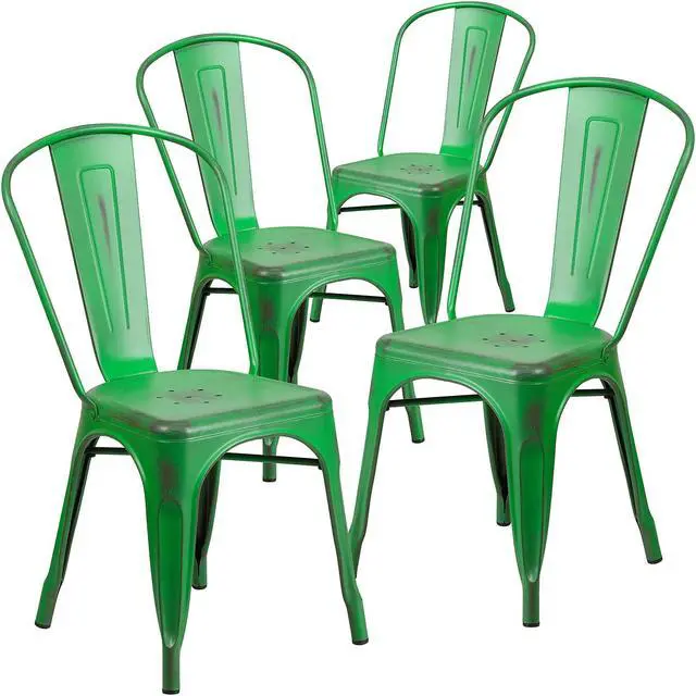 Main image of 4 Pk. Distressed Green Metal Indoor Stackable Chair