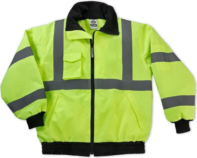 Alt view image 6 of 7 - High Visibility Reflective Winter Bomber Jacket, Zip Out Fleece Liner, ANSI Compliant, Ergodyne GloWear 8379, X-Large