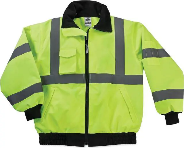 Alt view image 7 of 7 - High Visibility Reflective Winter Bomber Jacket, Zip Out Fleece Liner, ANSI Compliant, Ergodyne GloWear 8379, X-Large