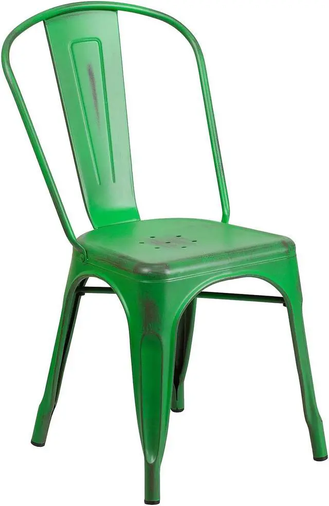 Alt view image 14 of 14 - 4 Pk. Distressed Green Metal Indoor Stackable Chair