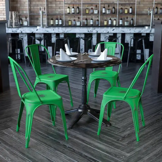 Alt view image 2 of 14 - 4 Pk. Distressed Green Metal Indoor Stackable Chair