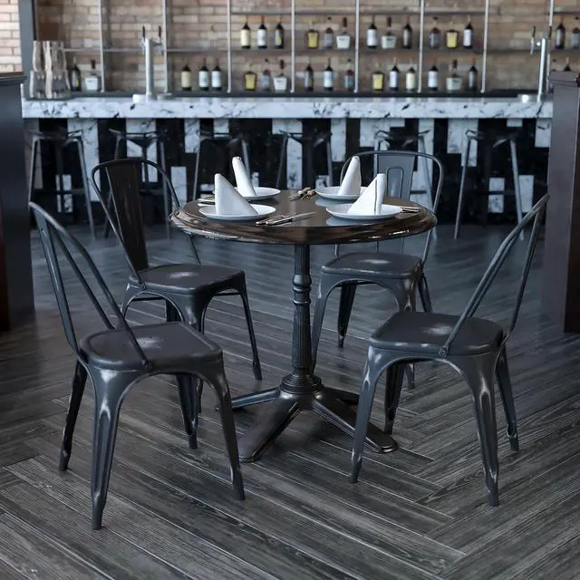 Alt view image 2 of 14 - 4 Pk. Distressed Black Metal Indoor Stackable Chair