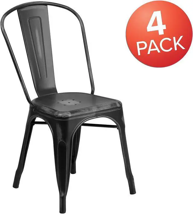 Alt view image 3 of 14 - 4 Pk. Distressed Black Metal Indoor Stackable Chair