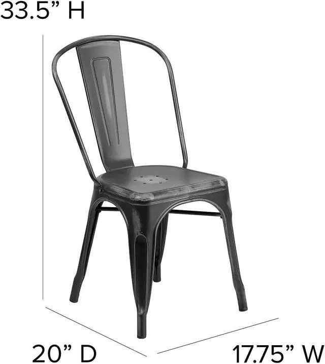 Alt view image 13 of 14 - 4 Pk. Distressed Black Metal Indoor Stackable Chair