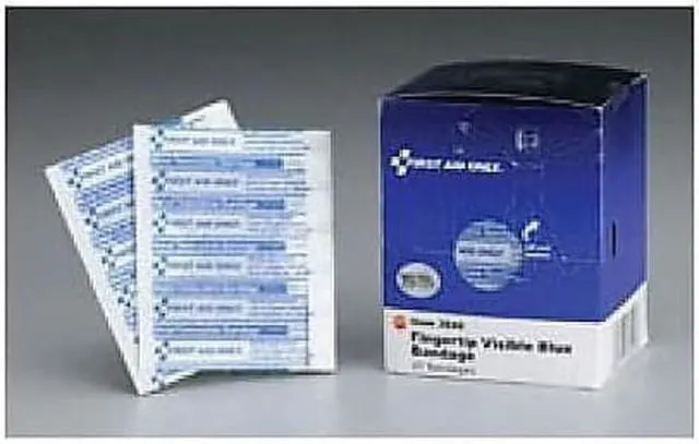 Alt view image 7 of 7 - First Aid Only SmartCompliance Blue Metal Detectable Bandages Fingertip 1 3/4x2 20 Bx 24/Ct FAE3040