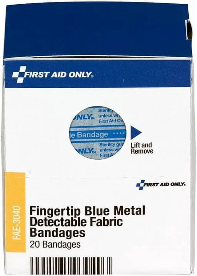 Alt view image 6 of 7 - First Aid Only SmartCompliance Blue Metal Detectable Bandages Fingertip 1 3/4x2 20 Bx 24/Ct FAE3040