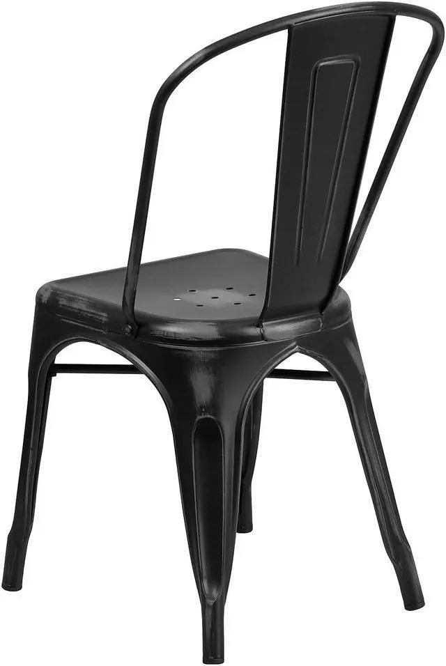 Alt view image 14 of 14 - 4 Pk. Distressed Black Metal Indoor Stackable Chair